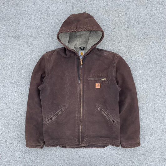 Pre-Owned Vintage Carhartt Faded Brown Fleece Hooded Jacket Small