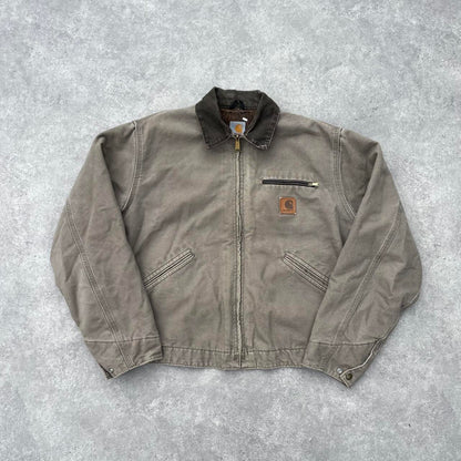 Pre-Owned Vintage Carhartt Faded Brown / Beige Detroit Jacket, With Fleece Tartan Lining Large