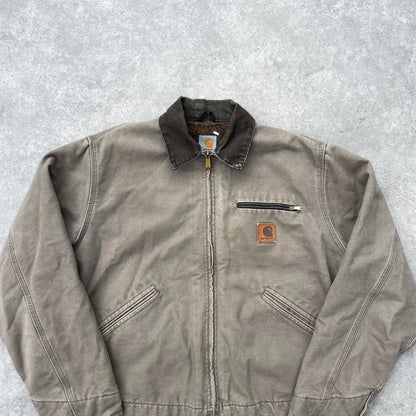 Pre-Owned Vintage Carhartt Faded Brown / Beige Detroit Jacket, With Fleece Tartan Lining Large