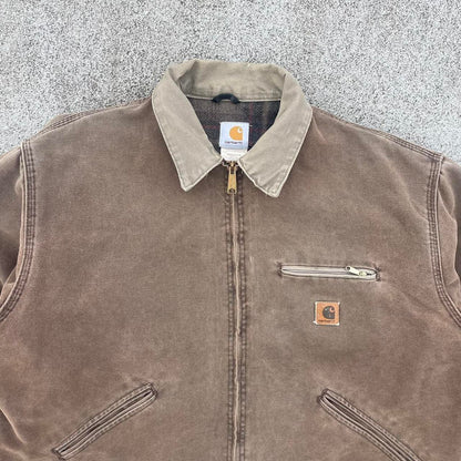 Pre-Owned Vintage Carhartt Faded Light Brown / Beige Detroit Jacket, With Fleece Tartan Lining XL / XXL