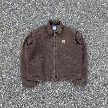 Pre-Owned Vintage Carhartt Faded Brown Detroit Jacket, With Fleece Tartan Lining Large