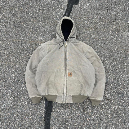 Pre-Owned Vintage Carhartt Faded Beige Sand / Grey Hooded Jacket Extra Large