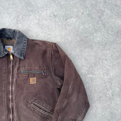 Pre-Owned Vintage Carhartt Faded Brown & Black Detroit Jacket, With Fleece Tartan Lining Large