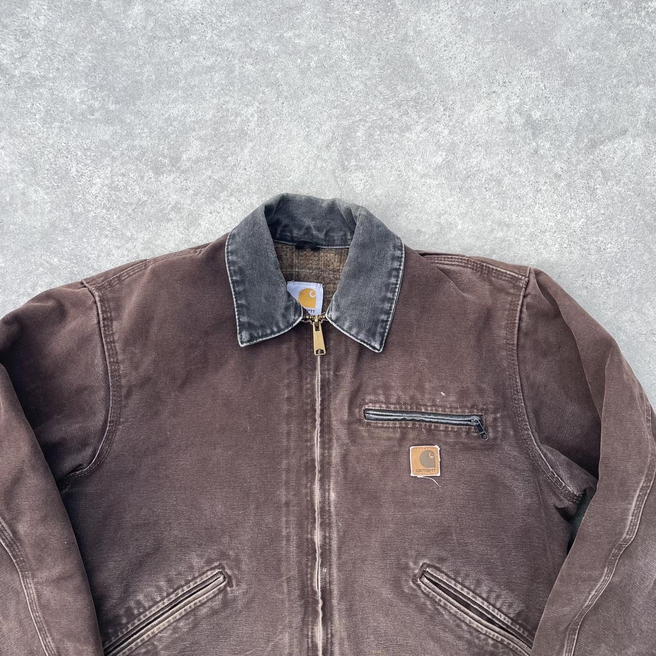 Pre-Owned Vintage Carhartt Faded Brown & Black Detroit Jacket, With Fleece Tartan Lining Large