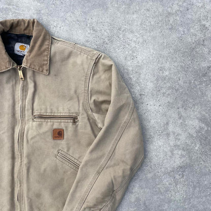 Pre-Owned Vintage Carhartt Faded Brown / Beige Detroit Jacket, With Fleece Tartan Lining Large