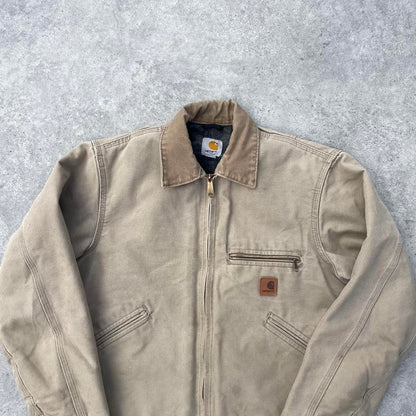 Pre-Owned Vintage Carhartt Faded Brown / Beige Detroit Jacket, With Fleece Tartan Lining Large