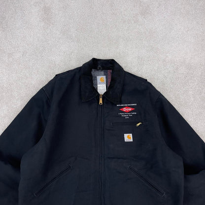 Pre-Owned Carhartt Detroit jacket Black cropped fit workwear with blanket lining 2XL