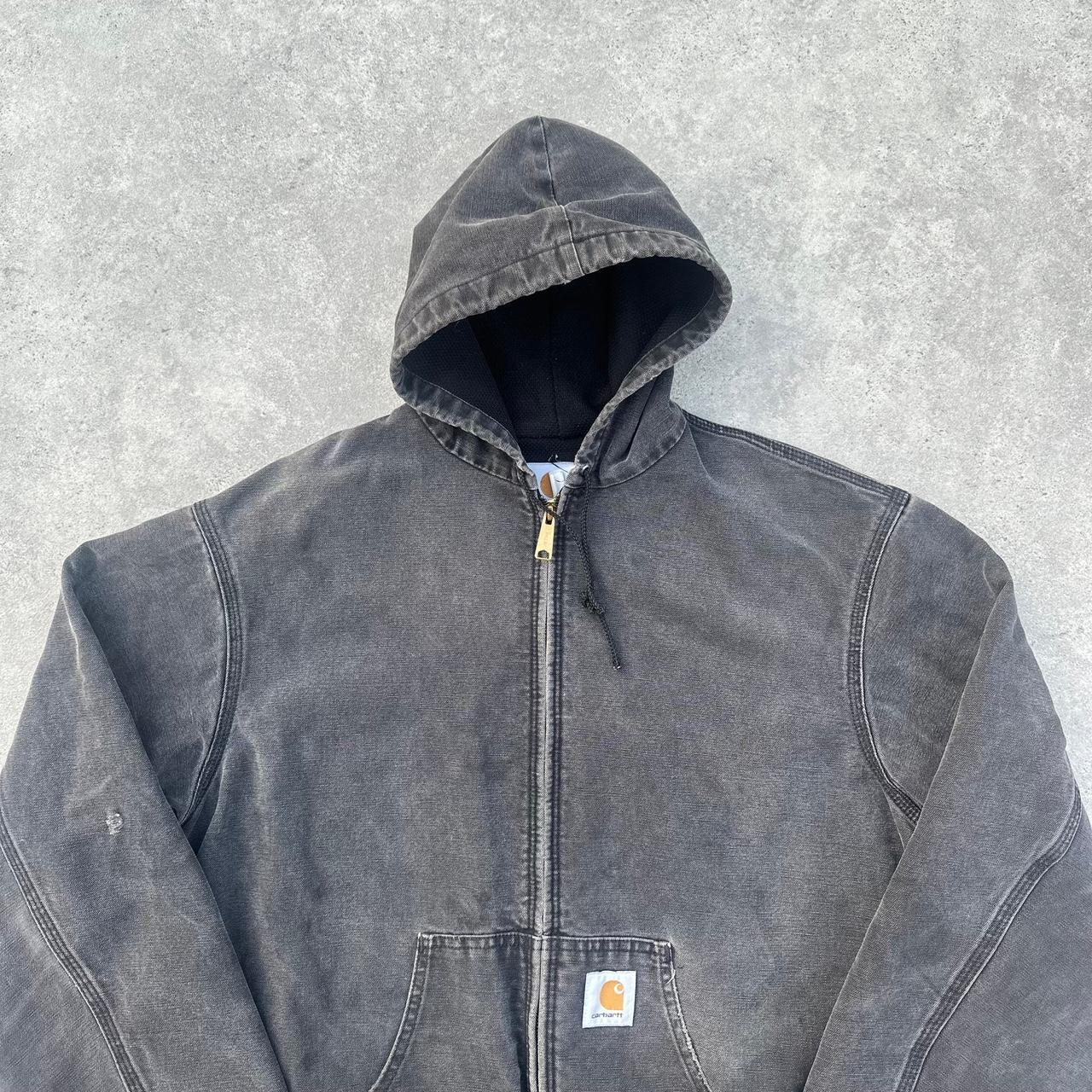 Pre-Owned Vintage Carhartt Faded Grey Black Hooded Jacket Large