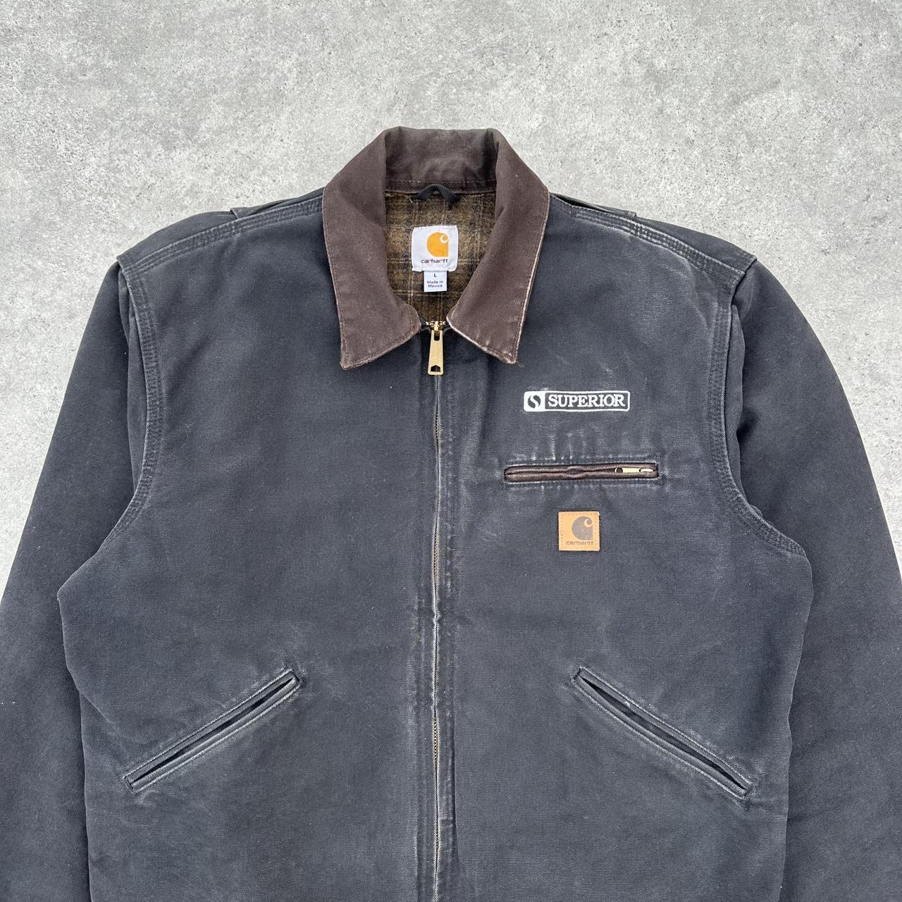 Pre-Owned Vintage Carhartt Faded Black Detroit Jacket, With Fleece Tartan Lining Large