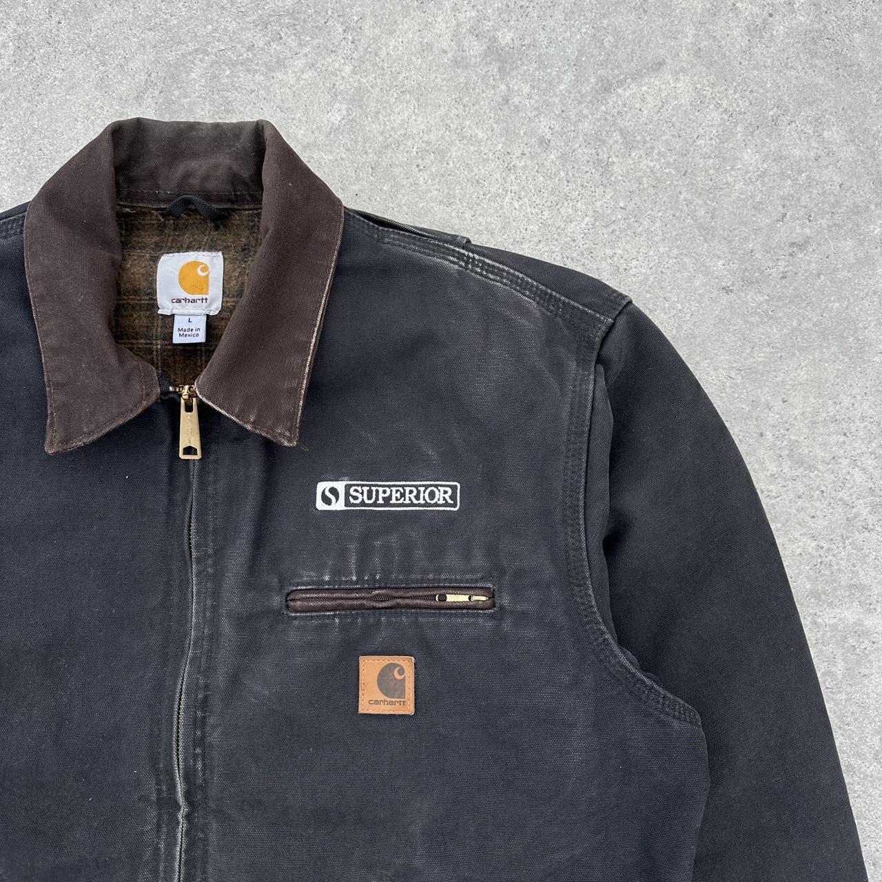 Pre-Owned Vintage Carhartt Faded Black Detroit Jacket, With Fleece Tartan Lining Large