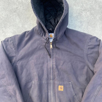 Pre-Owned Vintage Carhartt Faded Grey Black Hooded Jacket Large