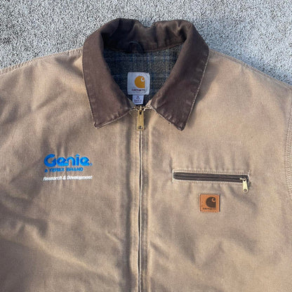 Pre-Owned Vintage Carhartt Faded Sand Detroit Jacket, With Fleece Tartan Lining. “Genie” Large