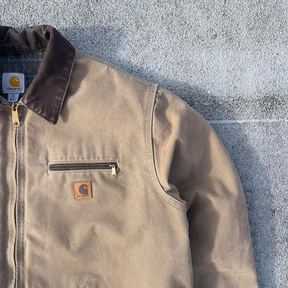 Pre-Owned Vintage Carhartt Faded Sand Detroit Jacket, With Fleece Tartan Lining. “Genie” Large