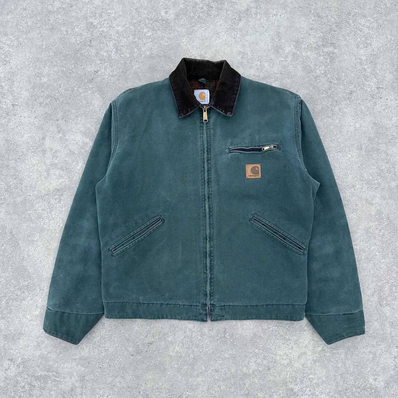 Pre-Owned Vintage Carhartt Faded Hunter Green J43 HTG Detroit Jacket, With Fleece Tartan Lining Medium